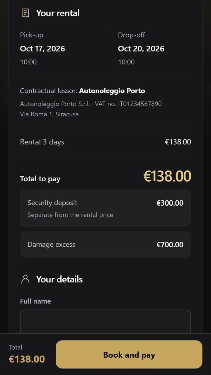 Payment summary with the chosen terms
