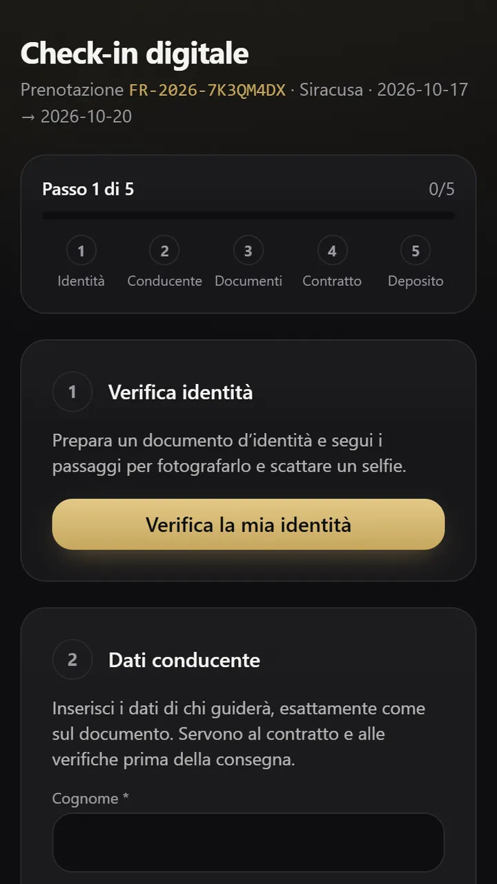 Check-in digitale del cliente sul telefono